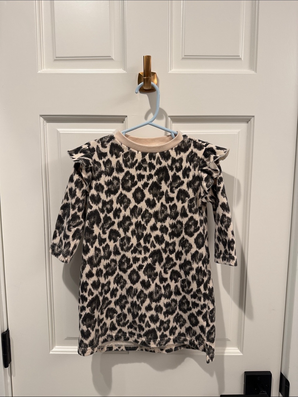 Crewcuts Cream and Black Leopard Print Long Sleeve Dress